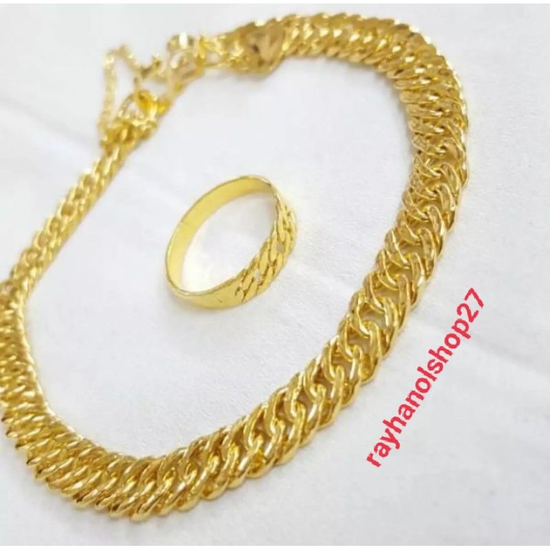 SET GELANG CINCIN RANTAI LIPAN LAPIS EMAS KUNING 24K SEPUHAN TERLARIS