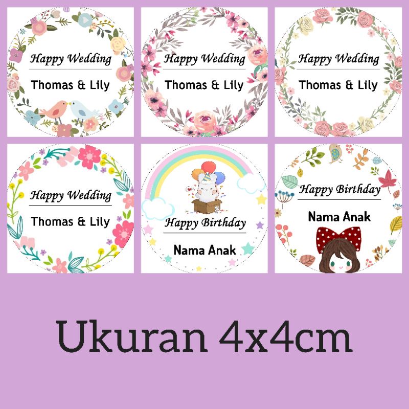 

(minim beli 100) Sticker Lingkaran Bulat untuk souvenir Wedding Pernikahan Ulang Tahun Birthday Lucu esthetic Bunga