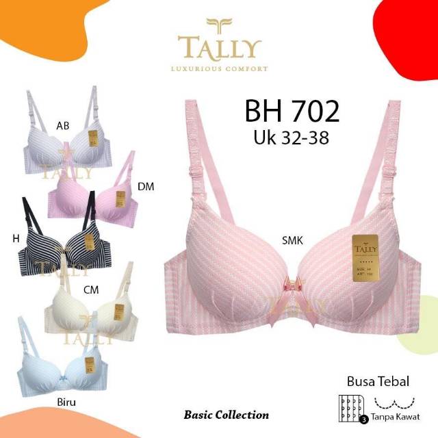 TALLY BRA BH 702 I CUP B | TANPA KAWAT | BUSA TEBAL SEDANG I SIZE 34-38