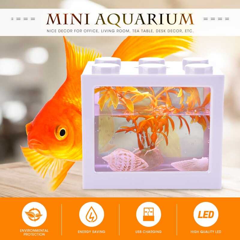 Aquarium Mini Lego Block with Colorful LED / Aquarium Akuarium Mini Ikan Cupang Akrilik Kaca LED Kecil Murah  / Aquarium Akuarium Ikan Hias Cupang Chana Akrilik Lengkap Unik Kotak Aesthetic Lampu Lengkap Portable Polos Set Lengkap Murah Original