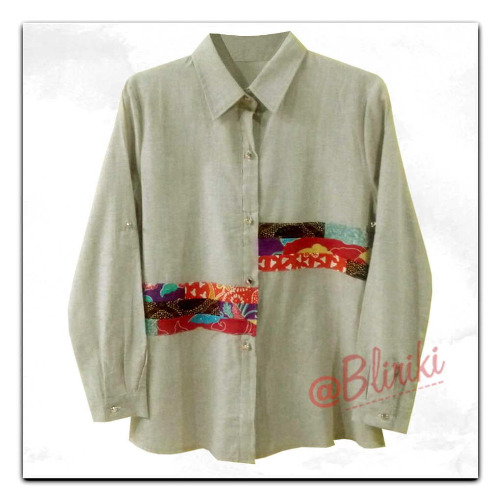 BW21 Kemeja katun wanita kombinasi batik patchwork unik