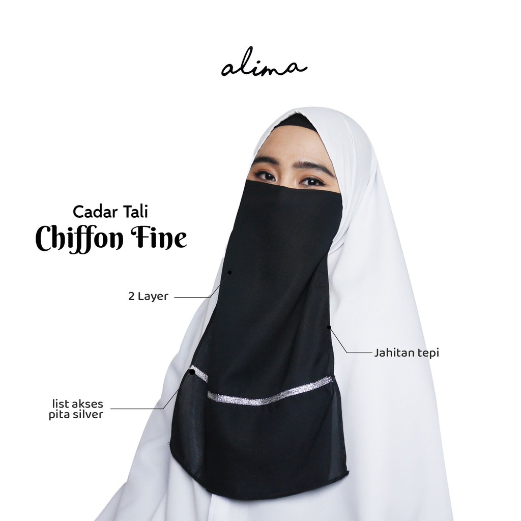 Cadar Niqab Tali Sifon Fine 2 Layer List Silver by Alima