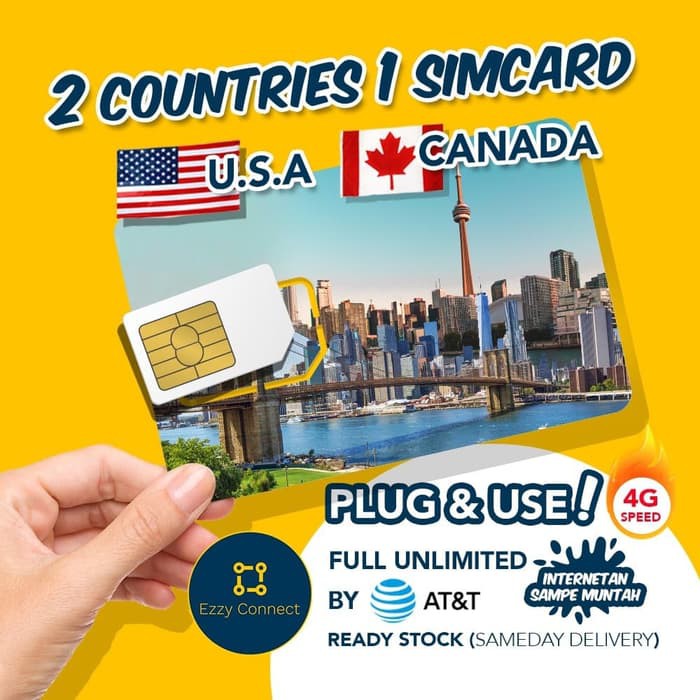 15/30 day 10GB 4G Sim card USA &amp; Canada , AT&amp;T network 2 country 1 simcard