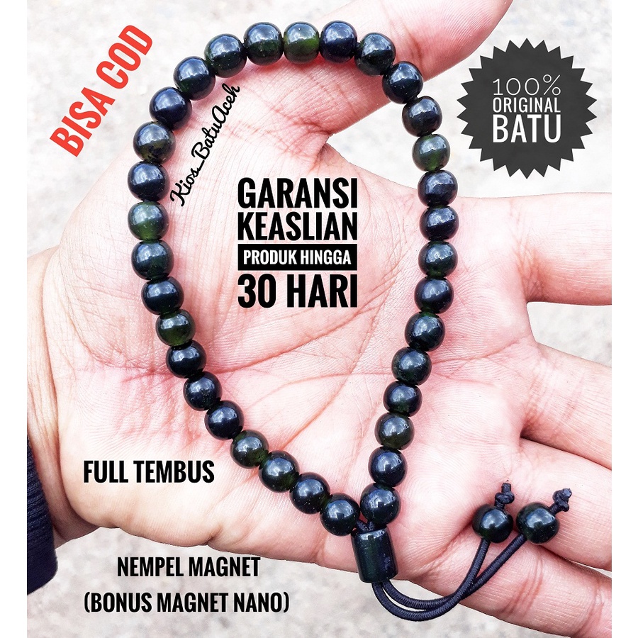 Tasbih Batu Giok Hitam Black Jade Original Asli Aceh Full Tembus 33 Butir
