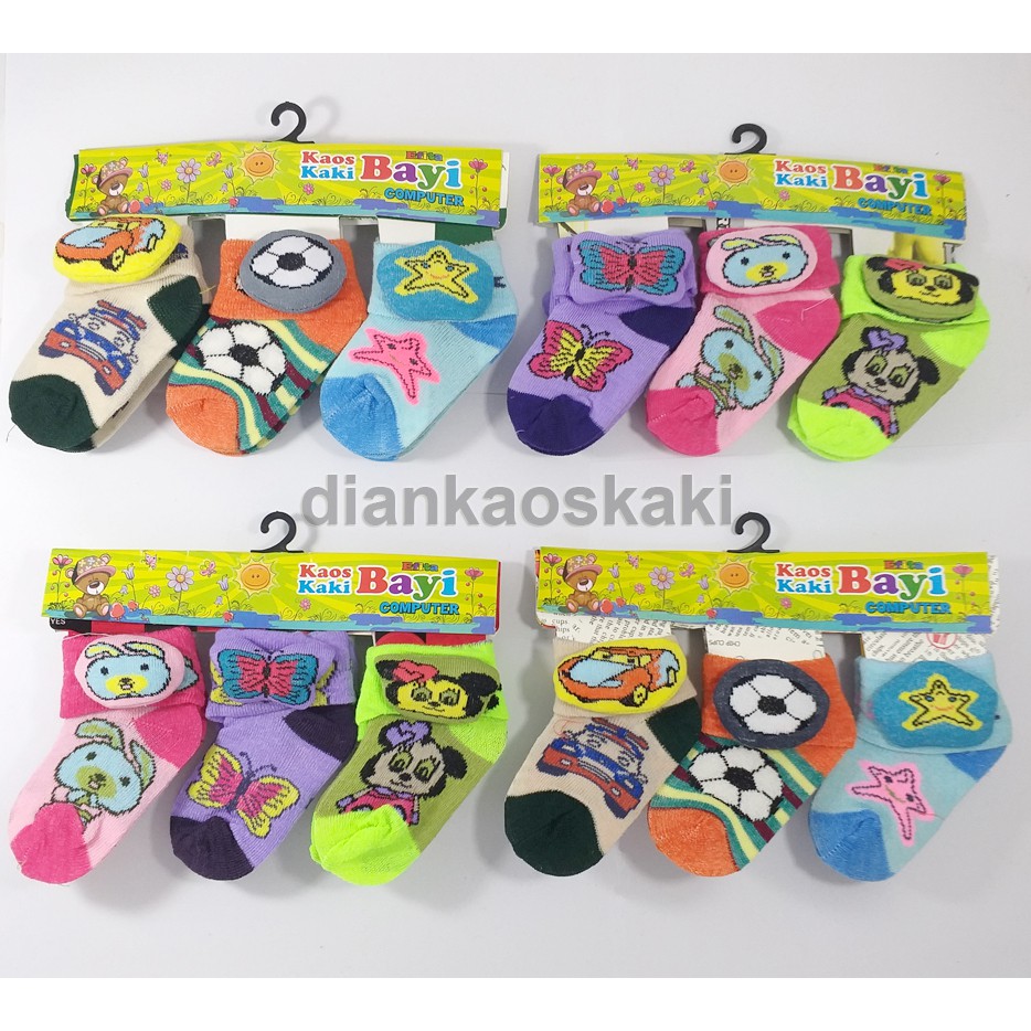 [ 3 PASANG ] KAOS KAKI BAYI MOTIF KARAKTER LUCU