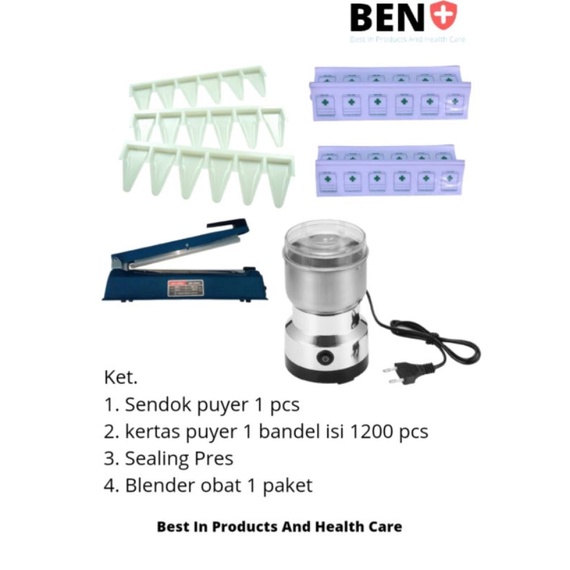 Paket Lengkap Puyer Obat Blender mini + Sealer 30cm p + Sendok + Kertas puyer HU