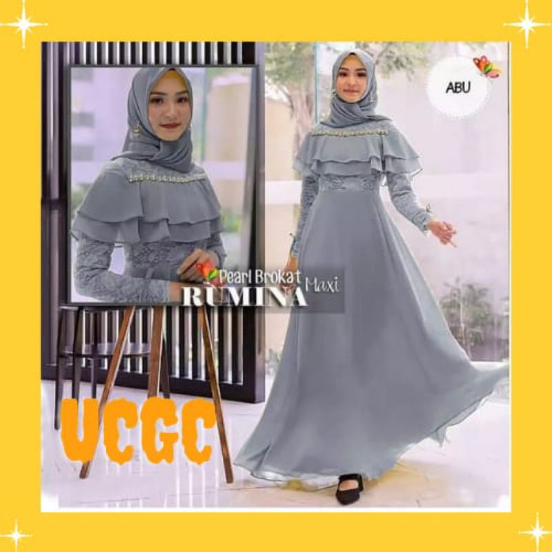 COD | GAMIS MUSLIM RUMINA PEARL UKURAN M L XL MAXY DRESS BRUKAT REMAJA SIMPLE KEKINIAN | BAJU BRUKAT