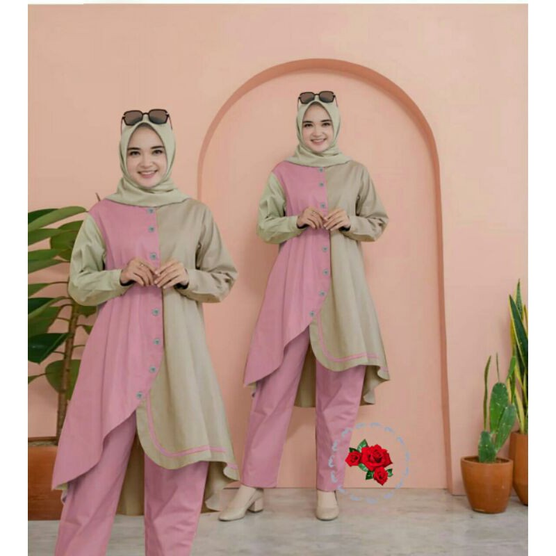 ST Set Stelan Atasan Tunik Celana Moscrepe Verda