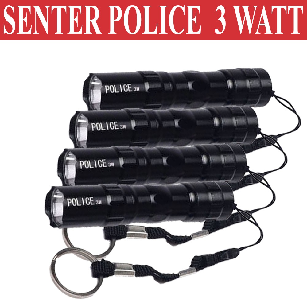 SENTER SWAT MINI LED SUPER TERANG SWAT POLICE LIGHT 3 WATT WATERPPROOF FLASHLIGHT - HITAM-6