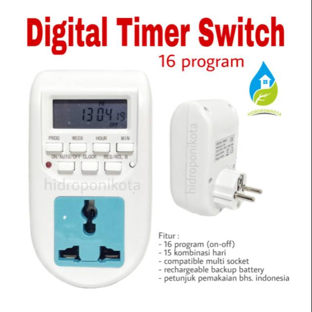 DIGITAL TIMER switch 16 program - multi socket - white/blue