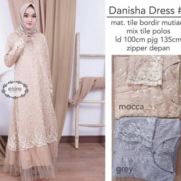 Danisha dress Gamis tile bordir mutiara brokat mix tile premium