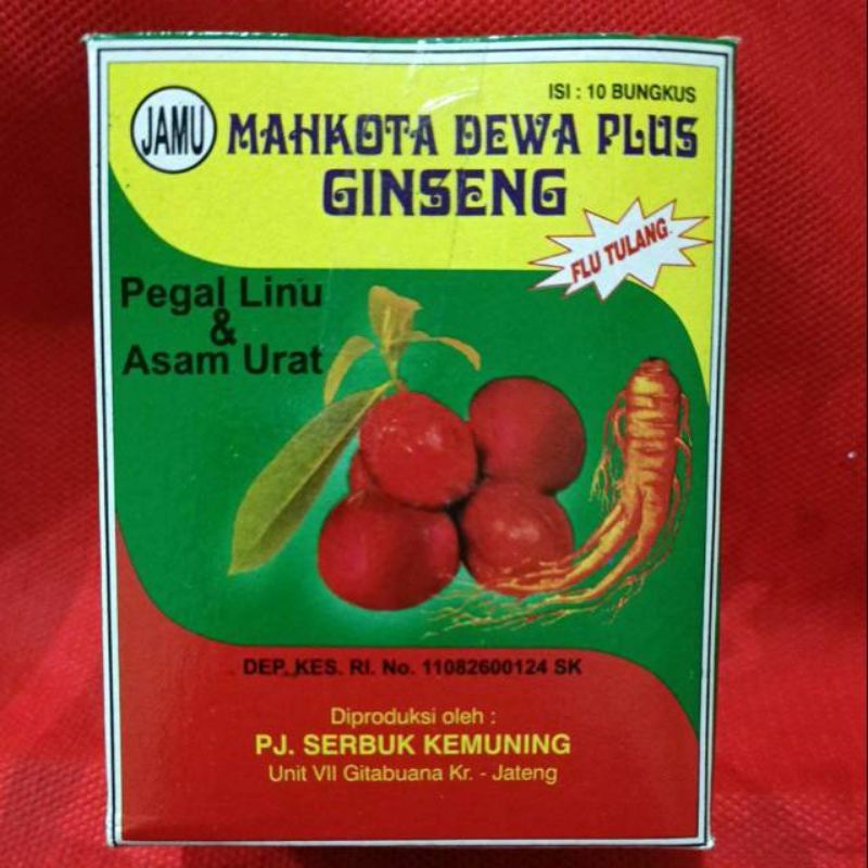 

Jamu Mahkota Dewa plus Gingseng 1pk isi10pc