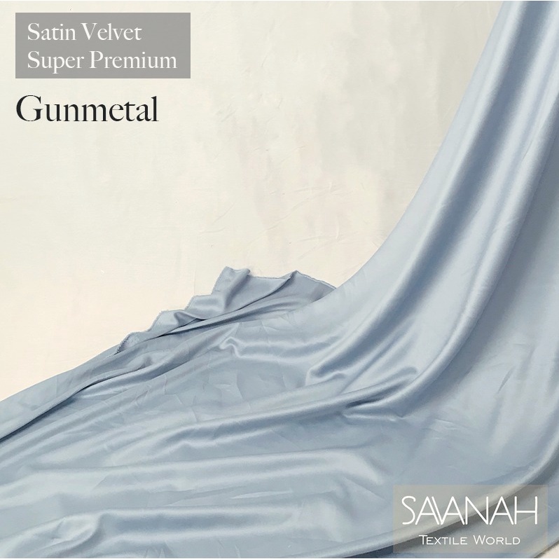 1 meter Kain Satin Velvet SUPER PREMIUM / Sateen Velvet Premium Dress hijab Gamis PASTEL-Gunmetal
