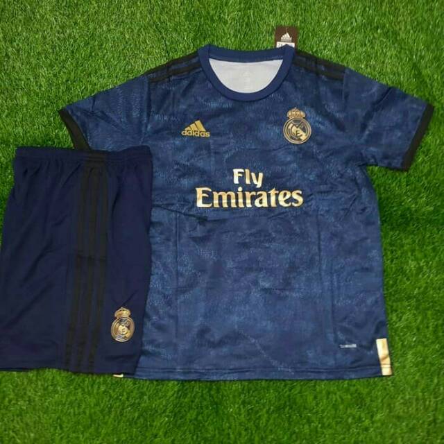 Stelan Setelan Jersey Kaos Baju Celana Bola Kids Anak Kecil Real Madrid Away Navy 1 Stel 2019 2020