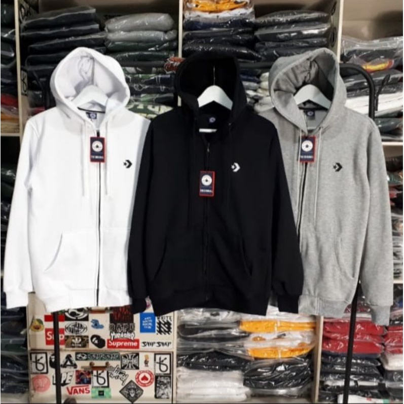Jaket Converse Logo Pria dan Wanita Full Tag Zipper Fashion Terlaris