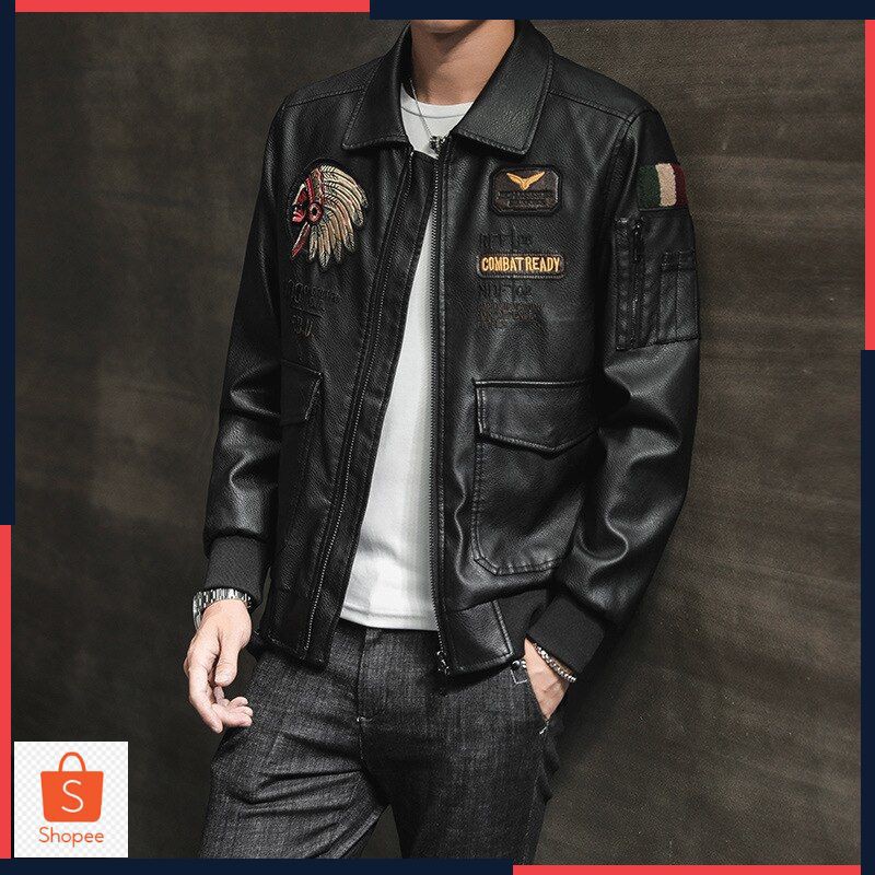 Embroidery 2020 New Fashion Autumn Male Leather Jacket Black Brown Mens  Coats Leather Biker Jackets | Shopee Indonesia