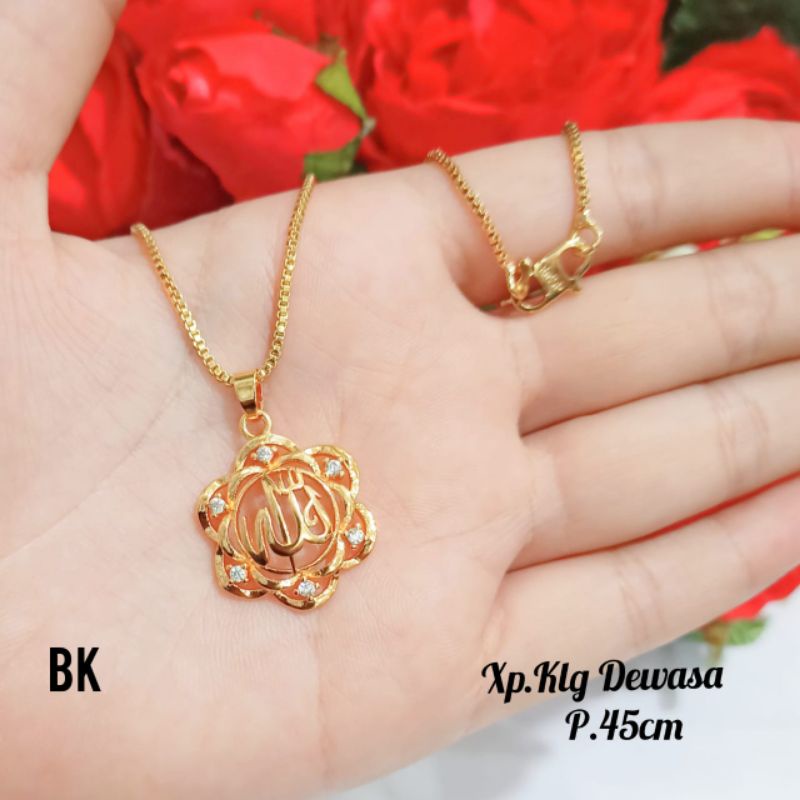Kalung Dewasa berlafadz Allah SWT bunga permata Gold&amp;Silver,tidak karat *COD*