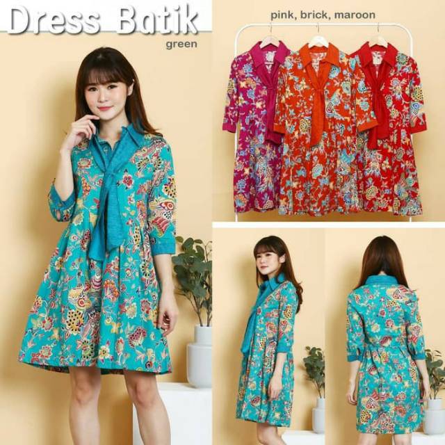 Dress Batik Wanita Model Kerah Dasi