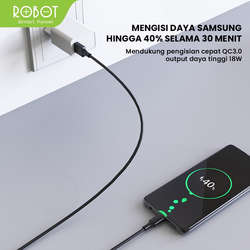 ROBOT Single Port Quick Charger RT-F1 Fast Charging Original Micro USB Type C Lightning - Garansi 1 Tahun