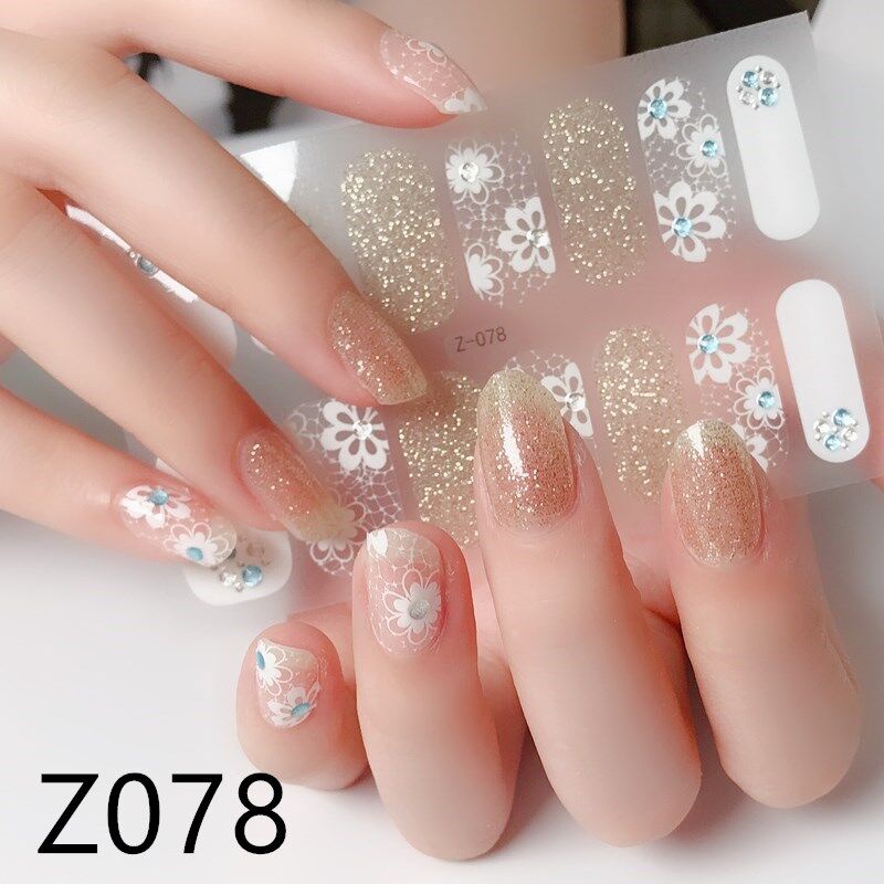 Z 14Pcs/Set Stiker Kuku 3d Desain Bermotif High End Berlian Mutiara Permata Warna-Warni Untuk Tempel Tahan Air Tahan Lama Menicure Stickers Korea Self Adhesive Fashion Sticker kuku Full Aksesoris Dapat Kupas Mudah Digunakan Dan Dilepas Anti Air Nail Art