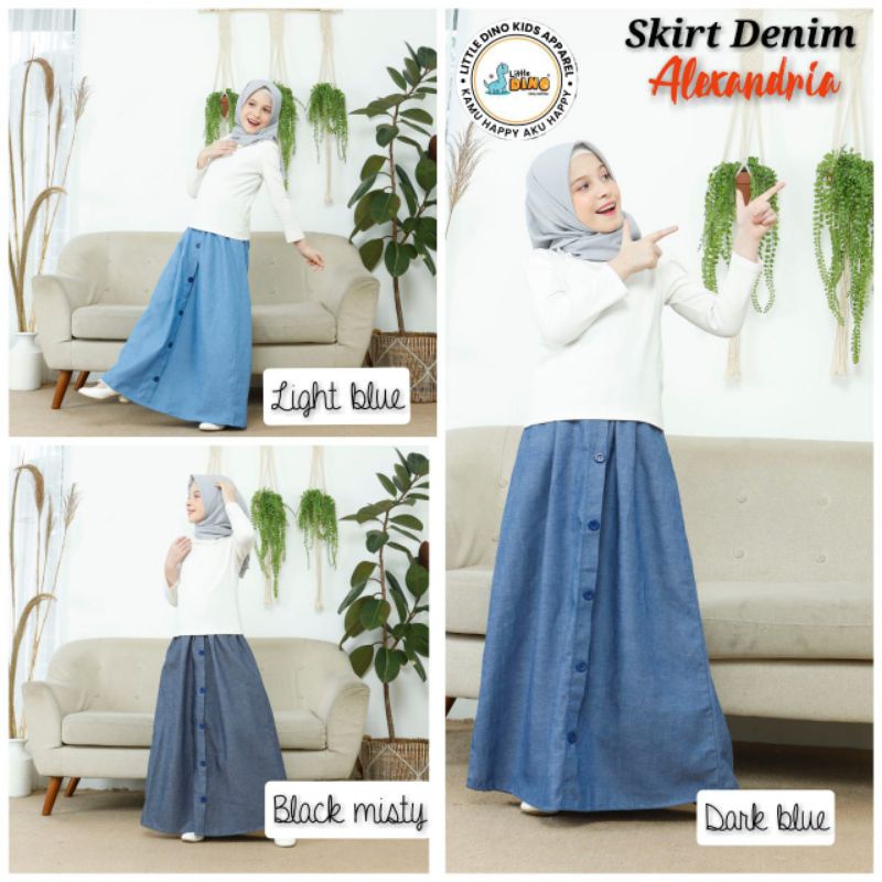 Rok Anak Denim Skirt Alexandria Little Dino Usia 6 7 8 9 10 11 12 14 15 16 tahun , remaja dewasa