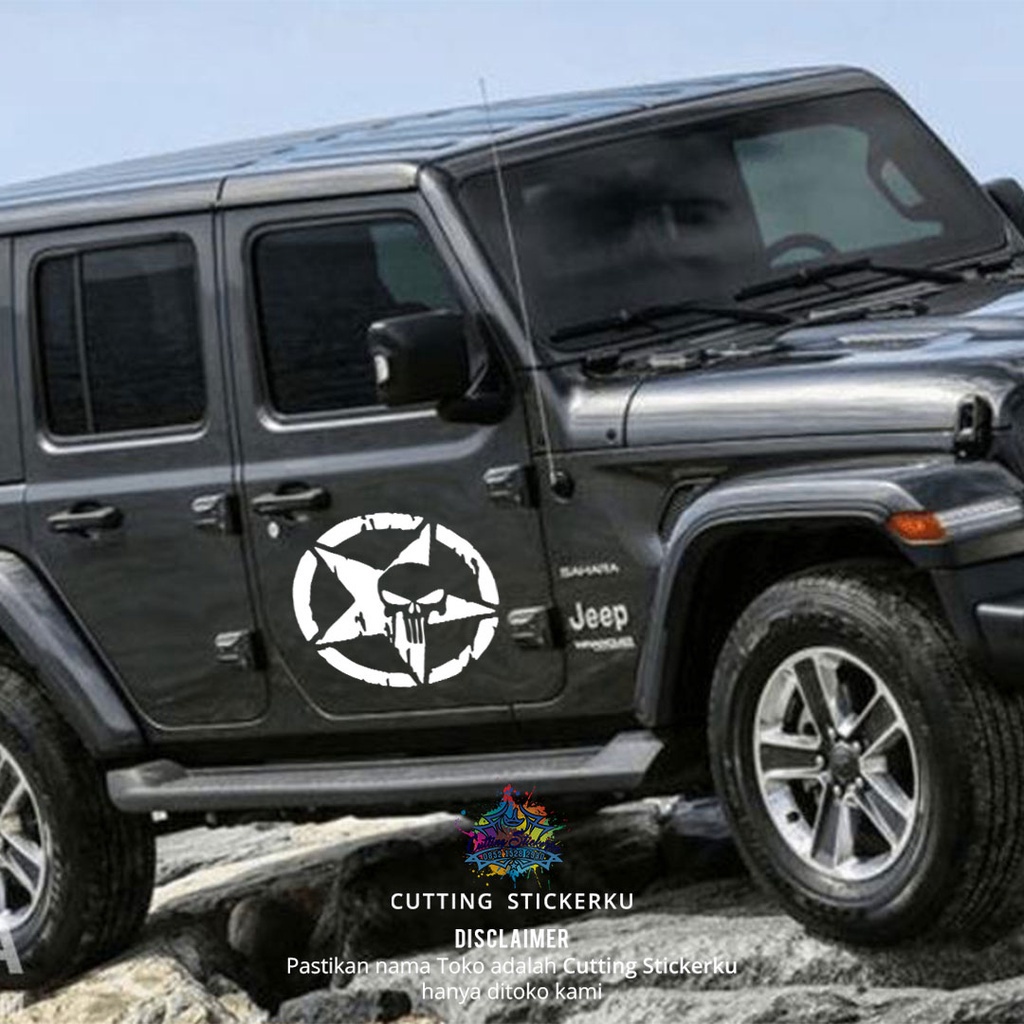 Cutting Stiker Skull Star The Punisher Variasi Jeep Motor Mobil Sticker Helm Style Timbul Keren Nyala Dasbor Spakbor Visor Body Kaca Helm Hologram Reflective Tahan Air Bodi Samping Off Road Outdoor Scoopy Vario Beat NMAX PCX Vespa Aesthetic Pickup Modif