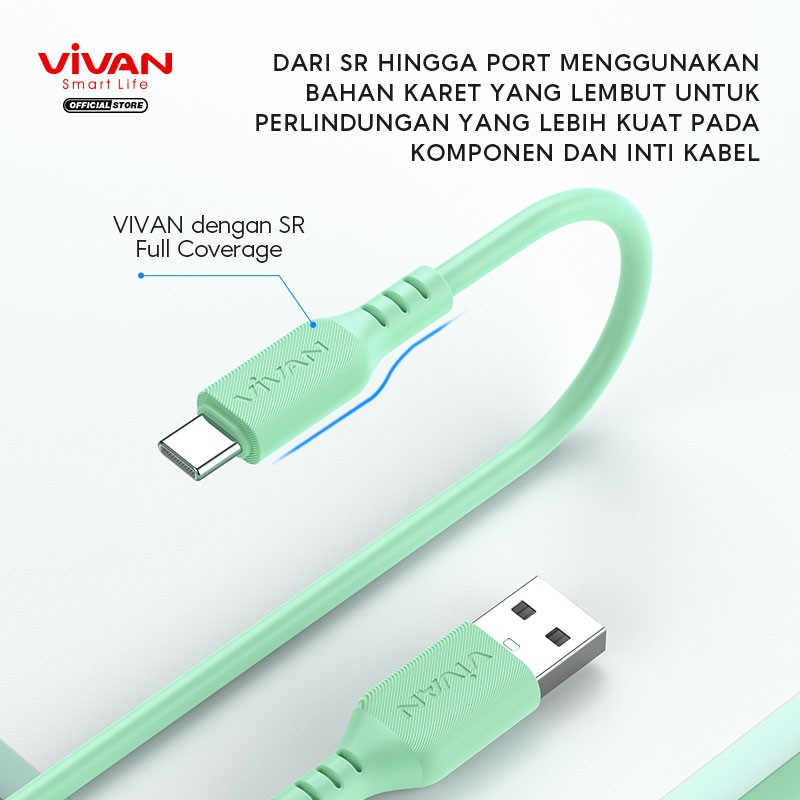 VIVAN Kabel Data Type C 3A Silicone Full SR Coverage Quick Charge Garansi 1 Tahun VSC100