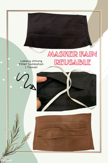 Masker Kain Reusable 3 Ply/Bisa Dicuci Bahan Mochi