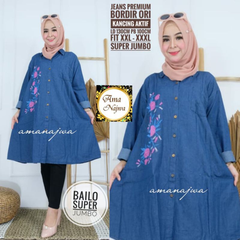 bailo tunik jeans jumbo motif bordir ld 130