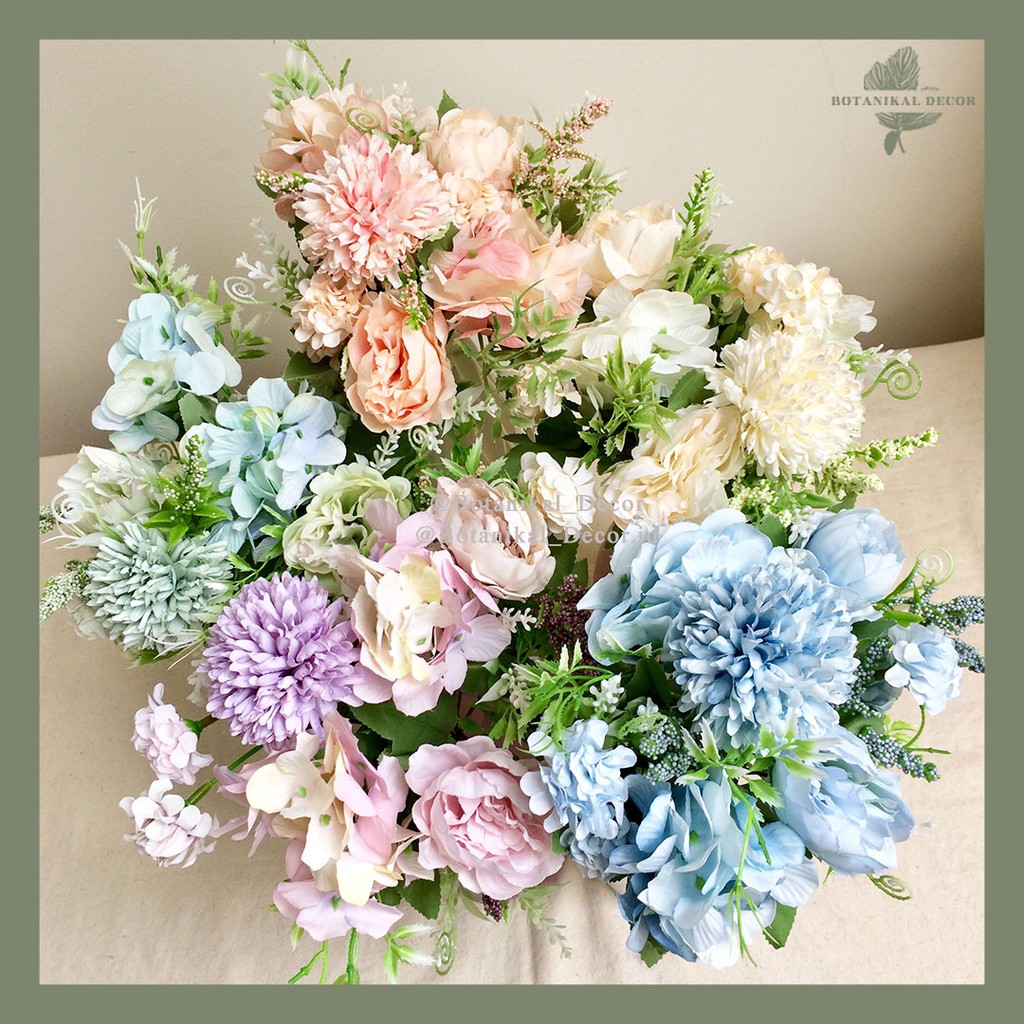  Bunga  Palsu  Buatan Mix Plastik PomPom Peony Hydrangea Rose 