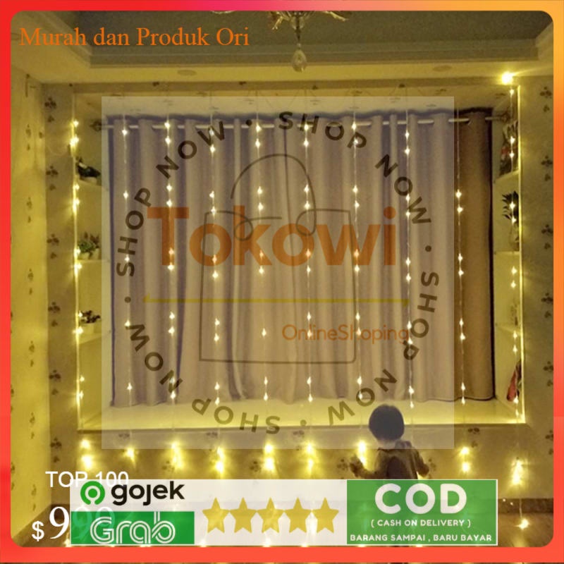 Lampu Dekorasi Dinding Waterfall Meteor Shower Light 3x3Meter 320 LED Kaslam - 320L - Warm White