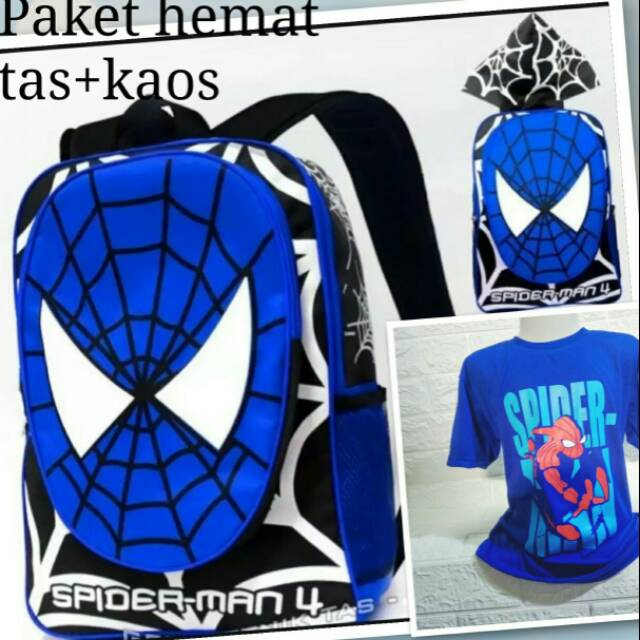 RLY _ [ 1-13 TAHUN] Kaos distro anak tanggung karakter superhero &amp; Tas ransel Sekolh SD TK Spiderman