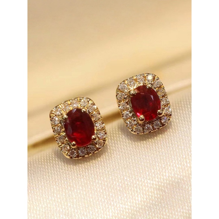 Anting Stud Cubic Zirconia Warna Merah Emas Serbaguna Untuk Wanita