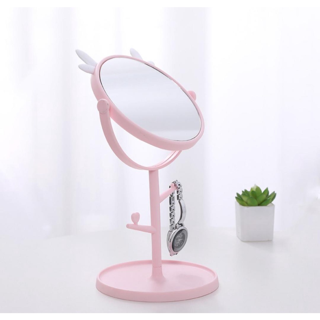 Cermin Motif Telinga Kucing Lucu / Make Up Bulat Kaca Meja Rias Standing Mirror