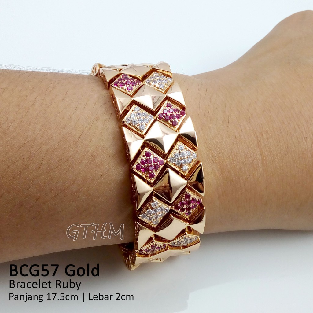 gelang tangan wanita ruby diamond plat rante tebal bagus untuk pesta dan acara xuping lapis emas 18k