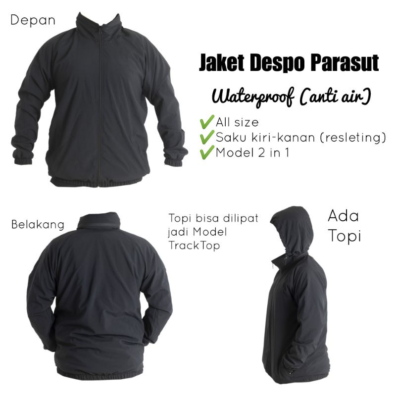 Jaket Parasut Hitam Polos Despo Anti Air Jaket Training Running Gym Murah