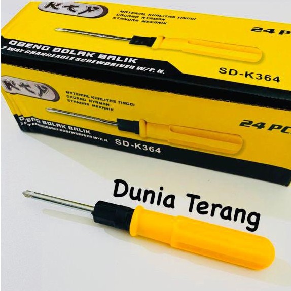 Obeng Bolak Balik KTP 4&quot; Kuning - Obeng BB 6x100mm SD-K364 - Obeng 2 Mata Plus Min 2 Way Screwdriver