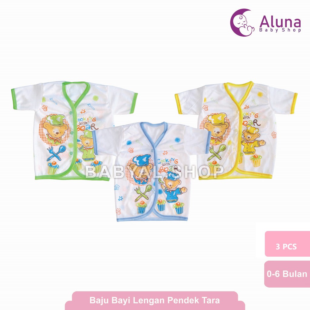 3 Pcs Baju Bayi Lengan Pendek TARA baby Size NewBorn baru lahir-1