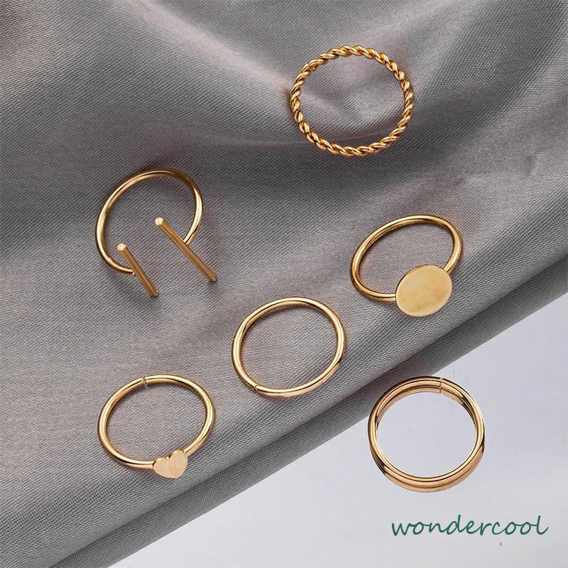 6pcs / Set Cincin Geometris Bahan Alloy Gaya Vintage -Won