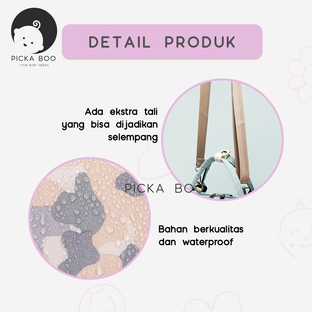 PICKA BOO Tas Ransel Bayi 3 in 1 Tas Organizer Multifungsi Diaper Bag Baby