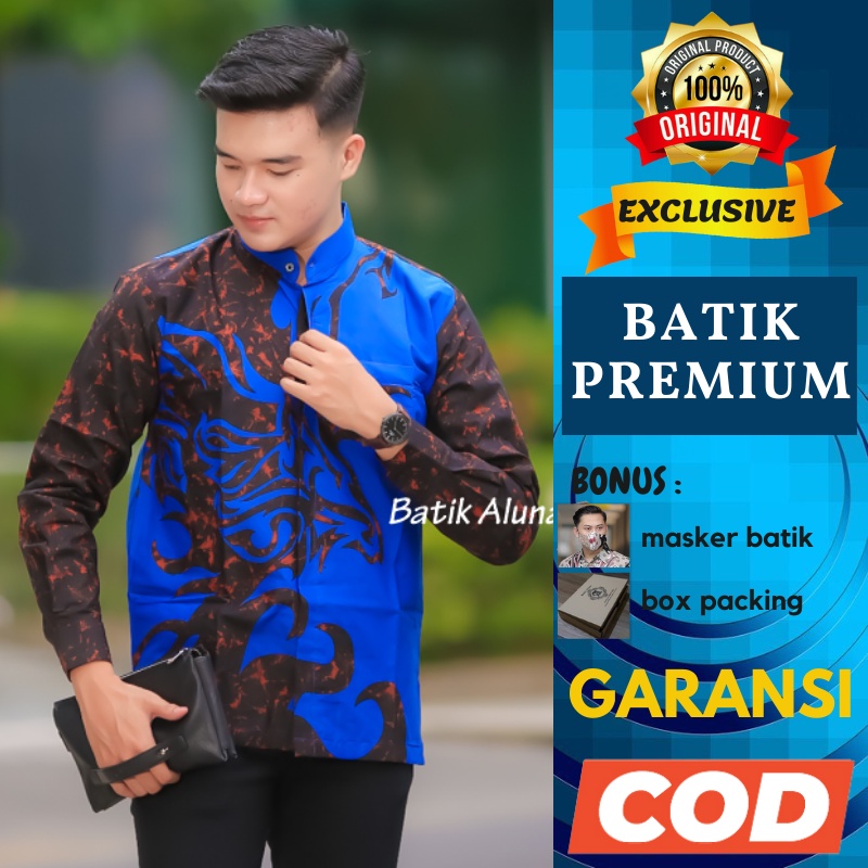 Baju Koko Batik Muslim Pria Lengan Panjang Premium Kemeja Hem Batik Solo Modern Cowok Laki Laki Dewa