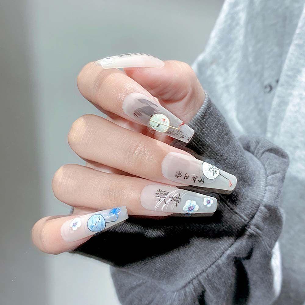 Mxbeauty Stiker Kuku Motif Bunga / Kipas Gaya Cina Untuk Aksesoris Manicure / Nail Art Wanita