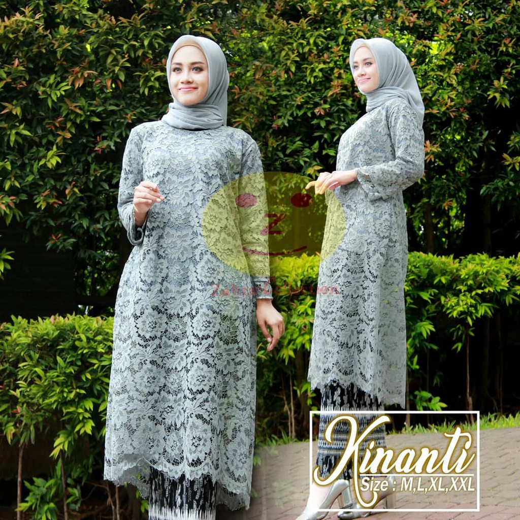 SETELAN KEBAYA BROKAT TUNIK ABU GOLD SALEM DAN BABY PINK