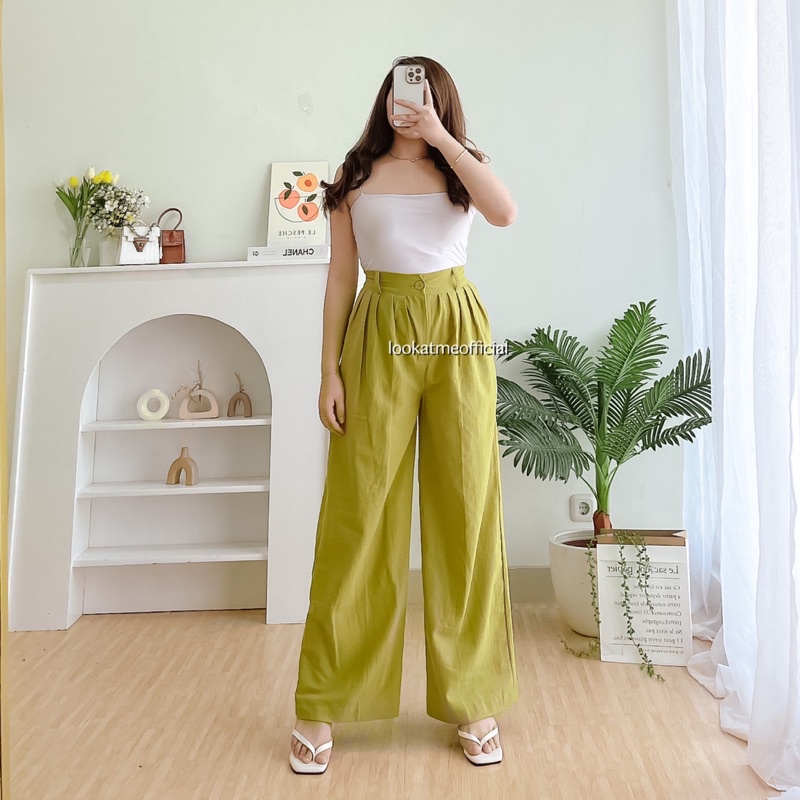 lookatmeofficial • Delivia Linen Pants - Celana Kulot Highwaist Bahan Linen Premium