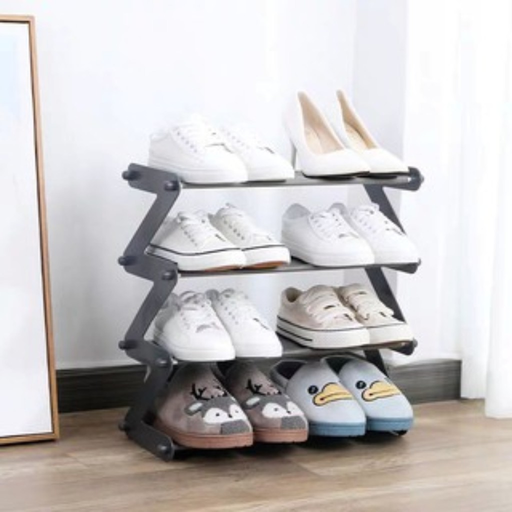 Rak Sepatu 4 Susun Shoe Rack Sandal Holder Mudah Bongkar Pasang Rak Buku Serbaguna Storage - Wh