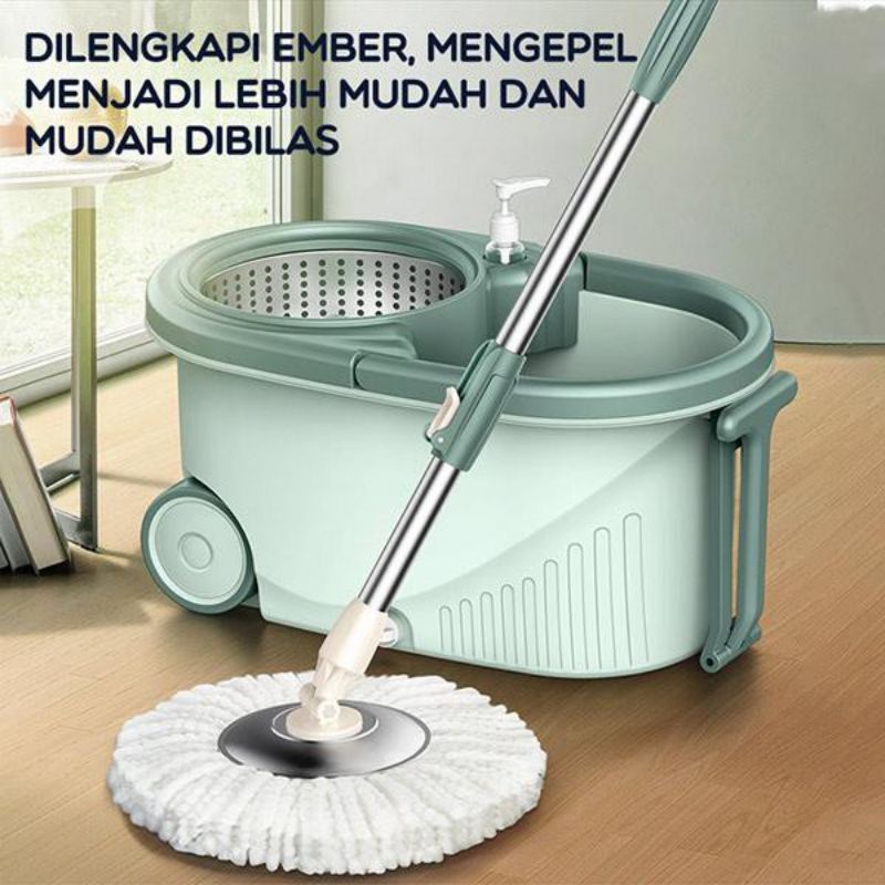 Samono SCM003 Alat Pel Lantai Kain Fiber dengan Ember Spin Mop Mencuci dan Membilas