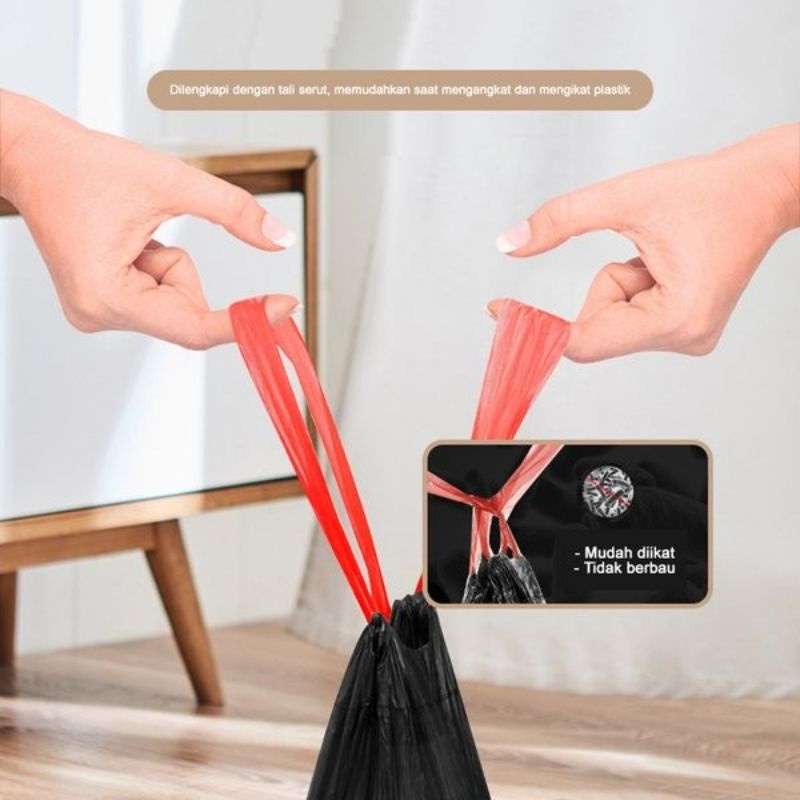 Kantong Plastik Sampah Dengan Tali Trashbag Roll Plastik Gulung