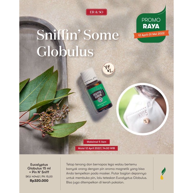 Oil Young Living Original - Oil Eucalyptus Globulus 15ml + Free Pin N Sniff