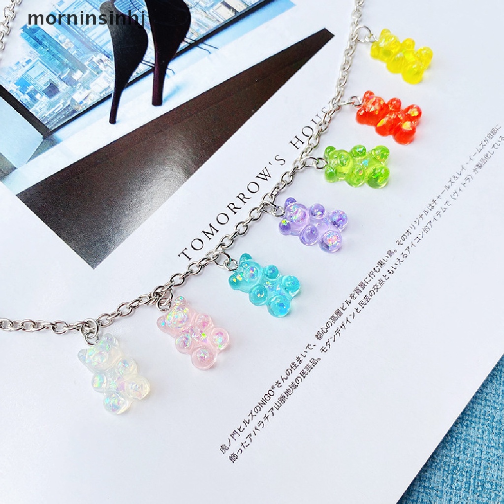 Kalung Rantai Dengan Liontin Beruang Bahan Resin Gaya Hip Hop Untuk Wanita