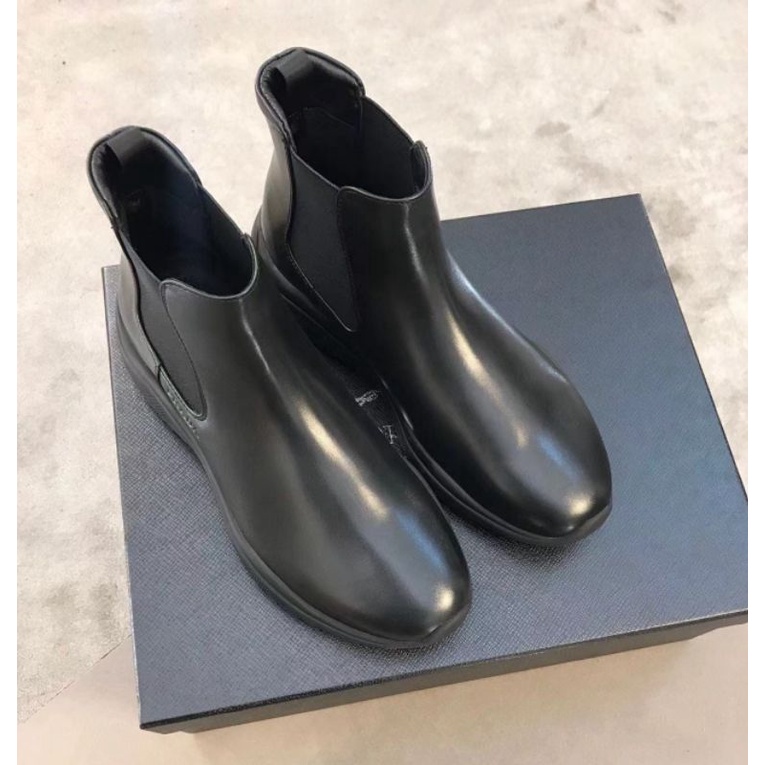 sepatu pria pr4da sneaker boots mirror quality shoes men cowok kulit asli leather tanpa tali